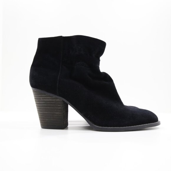 Jessica Simpson Yvette Black Suede Leather 3" Block Heel Pull-On Ankle Boots - 7 - Picture 3 of 7
